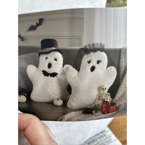 Martha Stewart Faux Fur Halloween Summer Bride & Groom Set Ghost 16" Pillows‎ - Picture 1 of 6